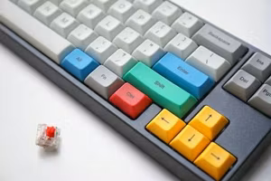Colourful custom keycaps on a mechanical keyboard